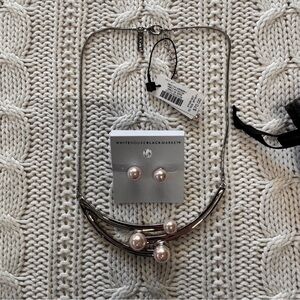 White House Black Market Silver and Pink Pearl Jewelry Set